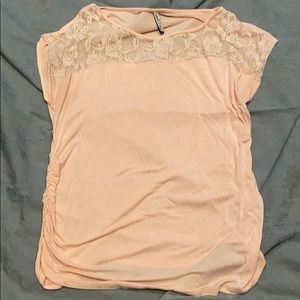 Pink lace top ruched short sleeve shirt